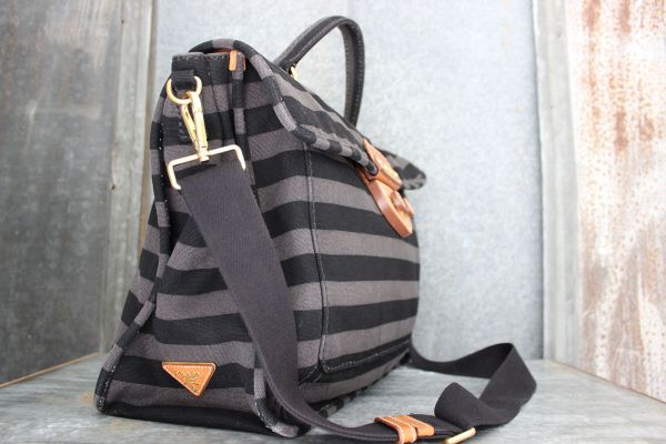 Prada Unisex Black & Grey Striped Canvas Messenger Bag #2