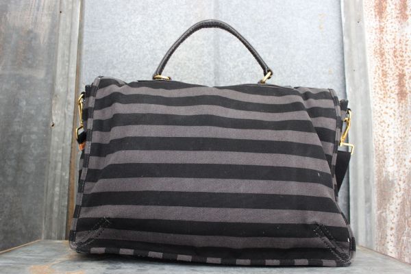 Prada Unisex Black & Grey Striped Canvas Messenger Bag #3