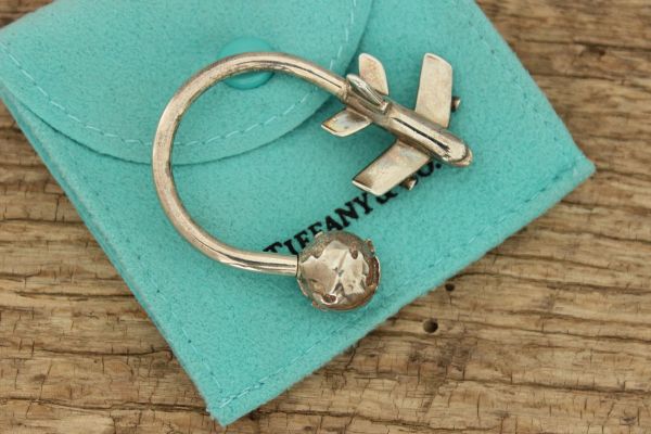 Tiffany & Co Vintage Sterling Globe Airplane Key Ring #2