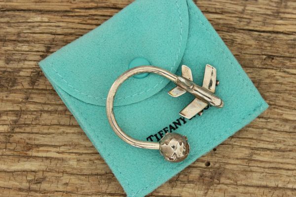 Tiffany & Co Vintage Sterling Globe Airplane Key Ring