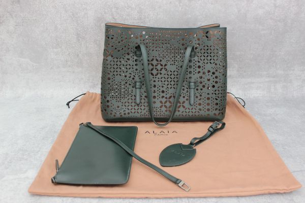 Alaia Green Laser Cut Leather Tote #15