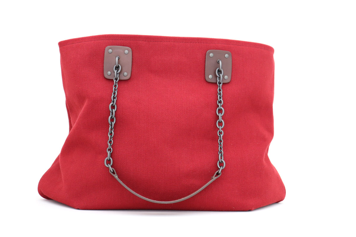 Bottega Red Canvas Tote Bag at Jill's Consignment