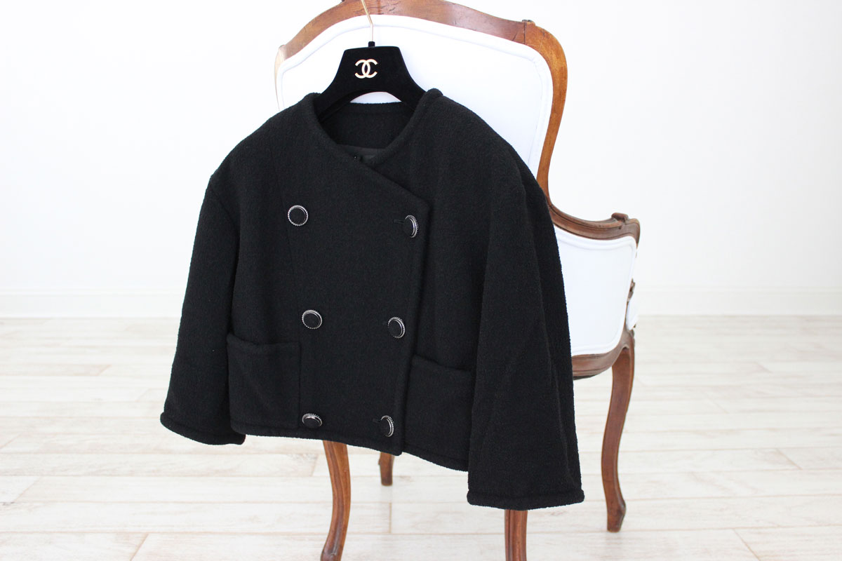chanel black wool cropped jacket