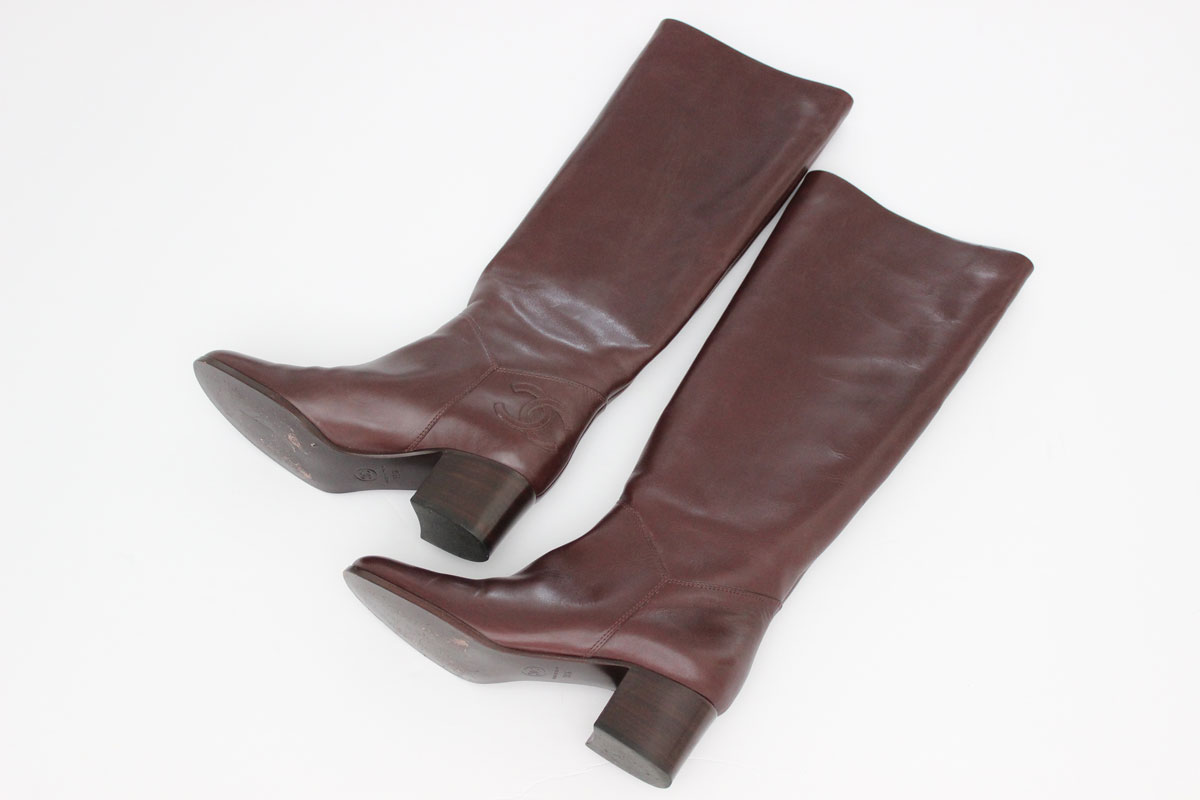 Chanel Brown CC Logo Knee High Riding Boots at Jill's Consignment