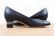 Chanel Black Leather CC Chain Cap Toe Heels