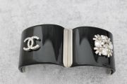 Chanel Black Wide Resin Cuff with Crystals & Pearls
