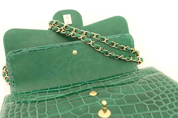 Chanel Exotic Emerald Green Alligator Jumbo Flap #11
