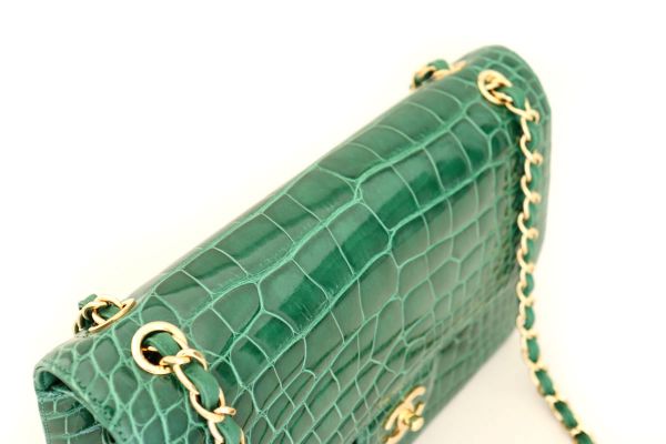 Chanel Exotic Emerald Green Alligator Jumbo Flap #8