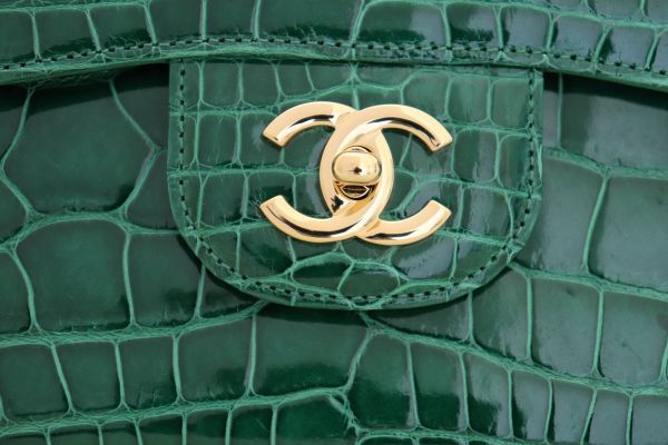 Chanel Exotic Emerald Green Alligator Jumbo Flap #9
