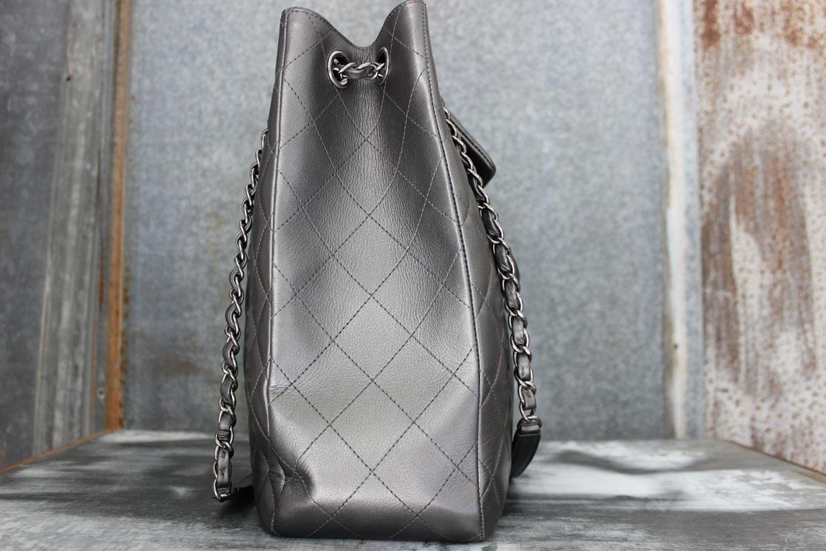 Chanel 13B Charcoal Grey Quilted Leather Large Shopping Tote