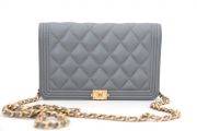 Chanel Grey Quilted Leather Boy WOC Wallet On Chain