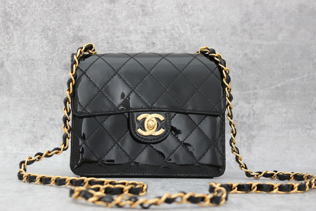 Chanel Black Patent Leather Mini Flap Bag at Jill's Consignment