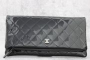 Chanel Black Quilted Patent Leather Fold Over Clutch