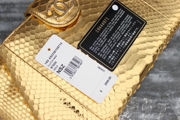 Chanel 2014 Gold Python CC Clutch Bag #2