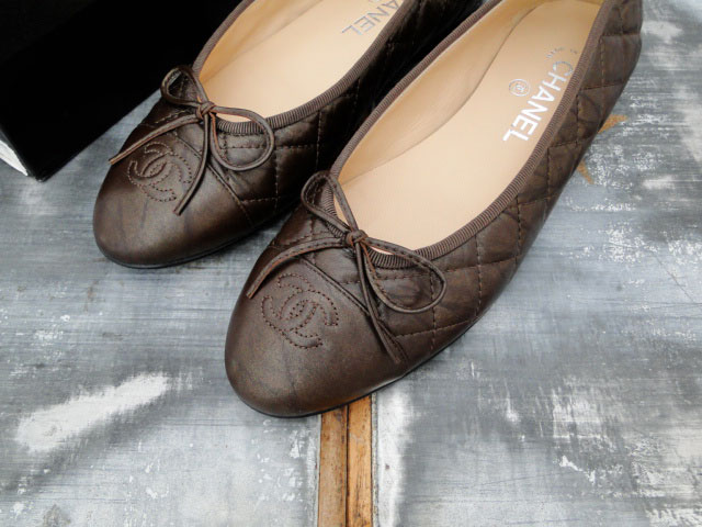 Chanel Bronze Quilted Leather Ballet Flats