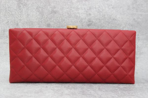 Chanel Red Quilted Lambskin Clutch