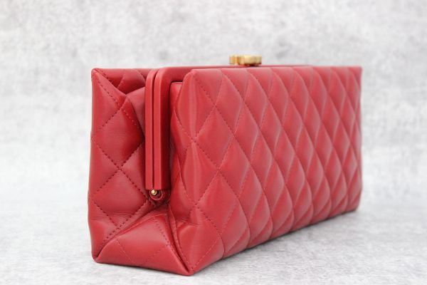 Chanel Red Quilted Lambskin Clutch #5