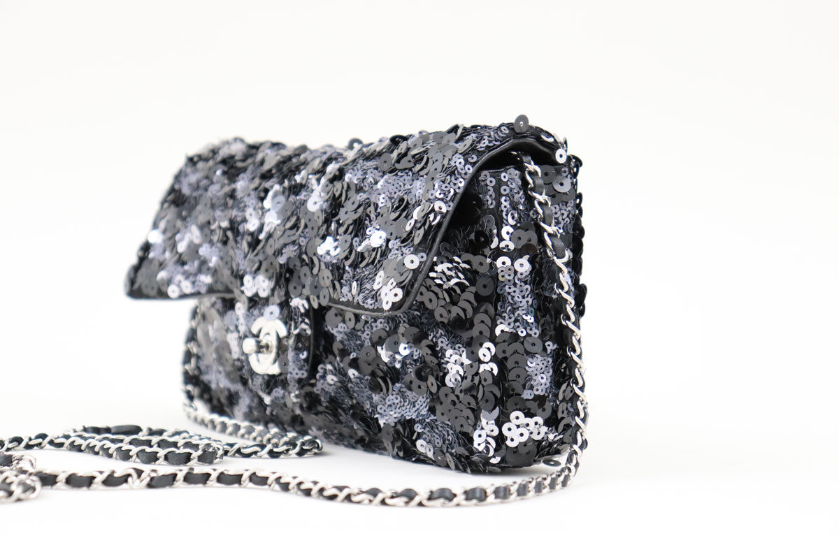 Chanel Black Silver Sequin Flap Bag at Jill's Consignment