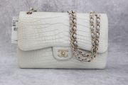 Chanel Silver Crocodile Jumbo Double Flap Bag