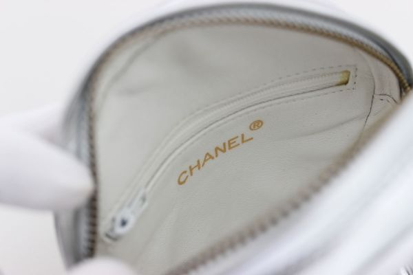 Chanel Metallic Silver Vintage Round Quilted Lambskin CC Tassel Bag #13