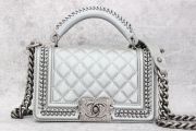 Chanel Top Handle Small Boy Bag Metallic Silver Calfskin