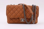 Chanel Tan Leather Embossed Stitch Crossbody Flap Bag