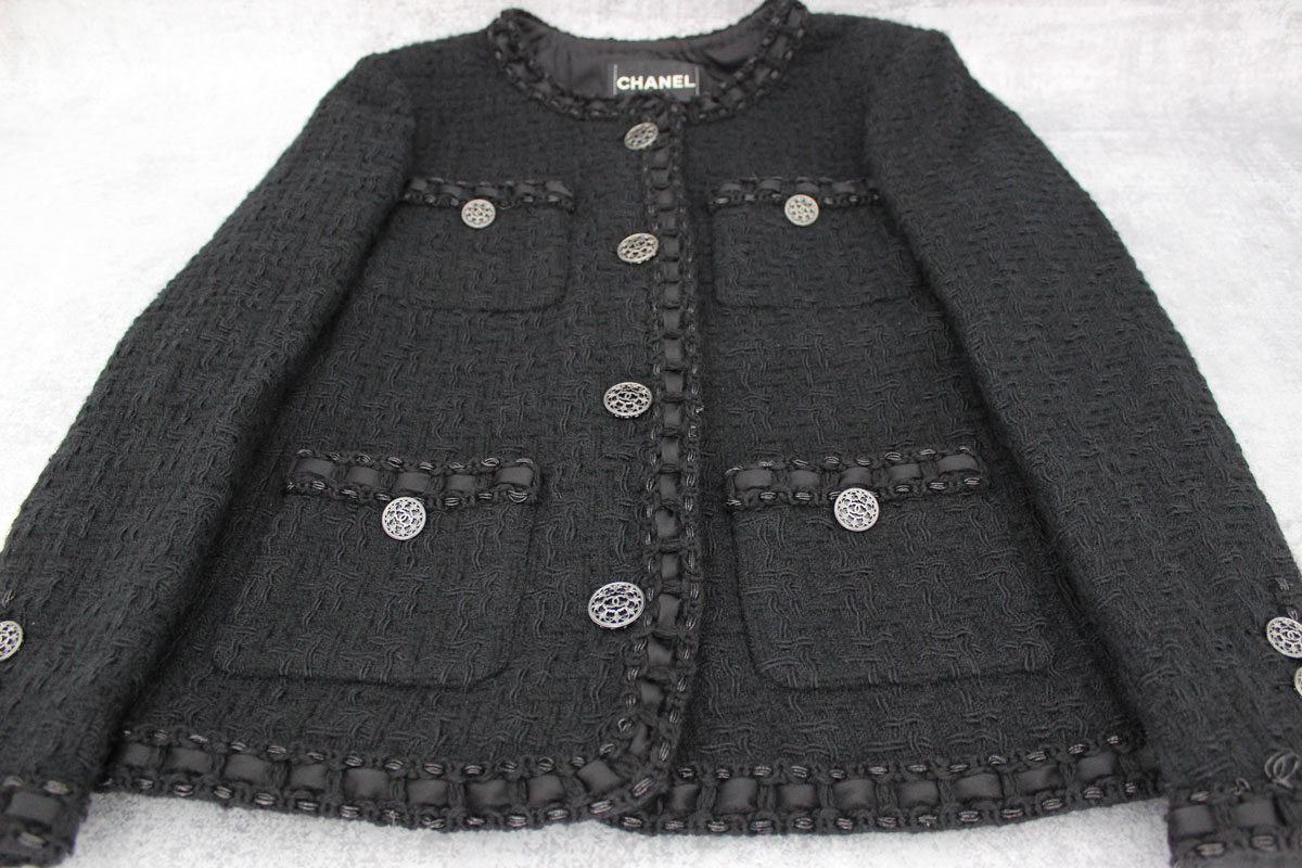 Chanel 16A Black Wool Fantasy Tweed Jacket at Jill's Consignment
