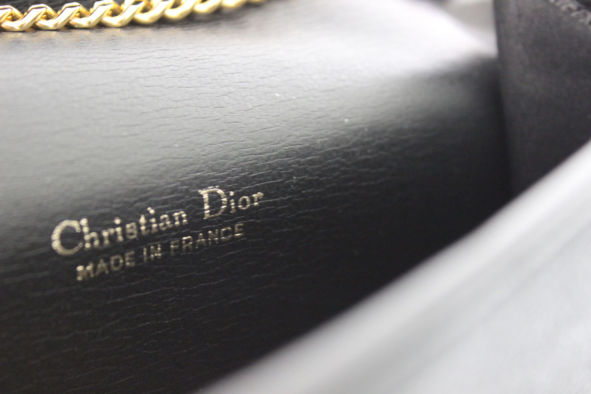 Christian Dior Vintage Black Leather Chain Strap Clutch Bag