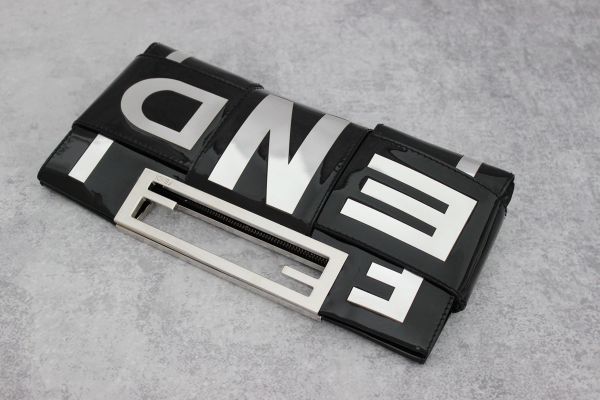 Fendi Black Silver Patent Leather Crossword Clutch At Jill s Consignment