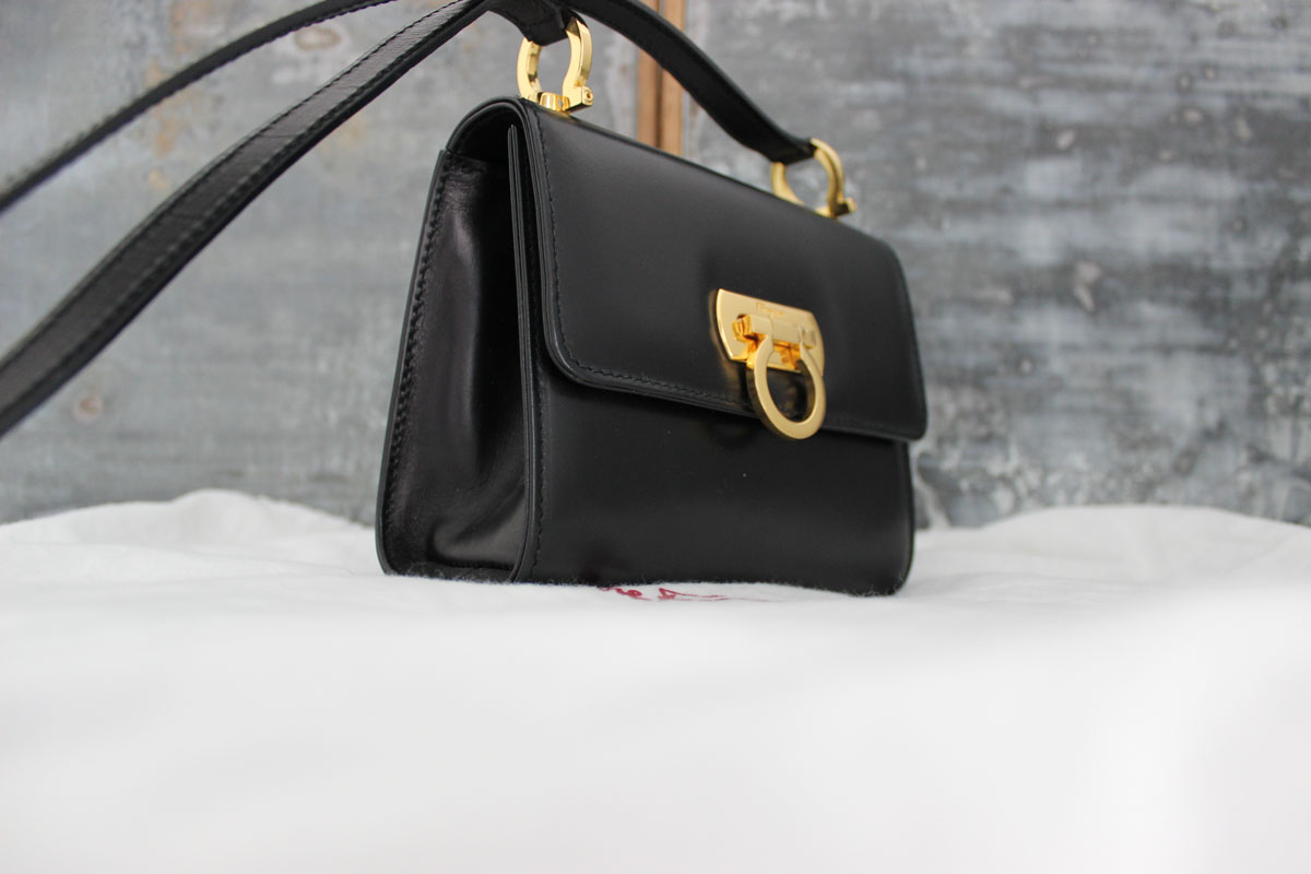 Ferragamo Gancini Black Calfskin Small Crossbody Bag