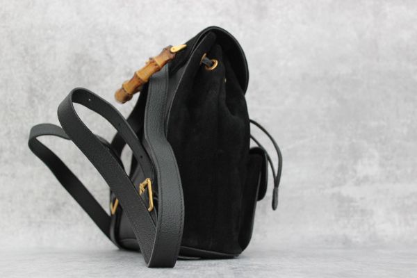 Gucci Black Suede & Leather Small Bamboo Backpack #4
