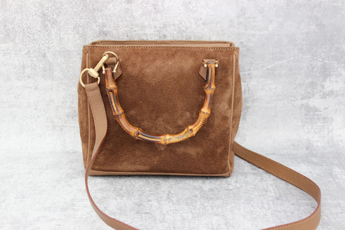 Gucci tan suede & leather bamboo handle bag at Jill's Consignment
