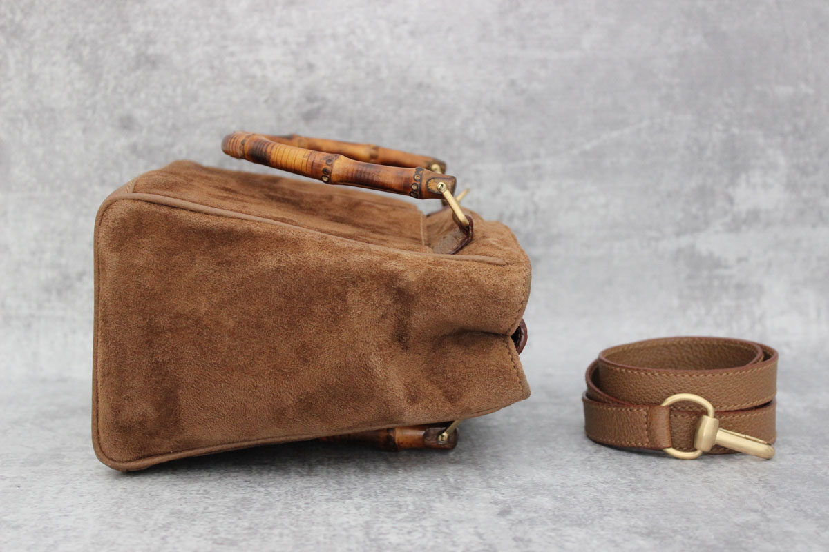 Gucci tan suede & leather bamboo handle bag at Jill's Consignment
