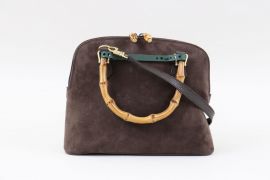 Gucci 80s Brown Suede Bamboo Handle Bag
