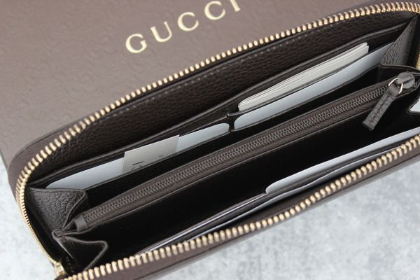 Gucci Dark Brown Pebbled Leather Zip Around Wallet #10