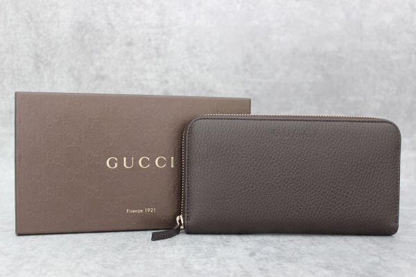 Gucci Dark Brown Pebbled Leather Zip Around Wallet #13