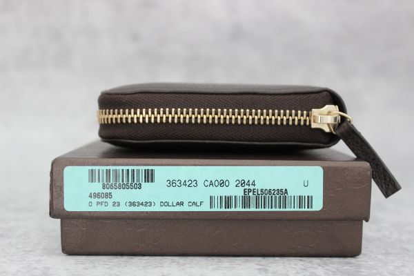 Gucci Dark Brown Pebbled Leather Zip Around Wallet #8
