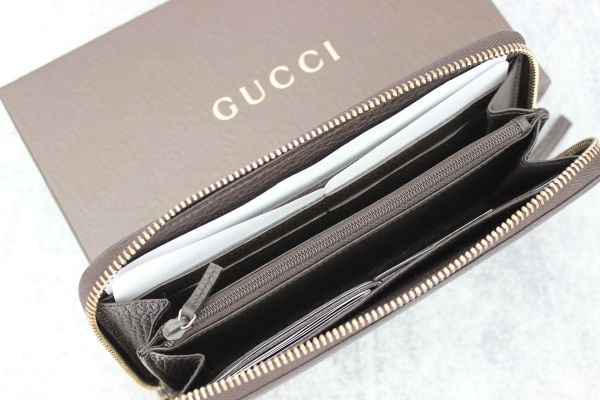 Gucci Dark Brown Pebbled Leather Zip Around Wallet #9