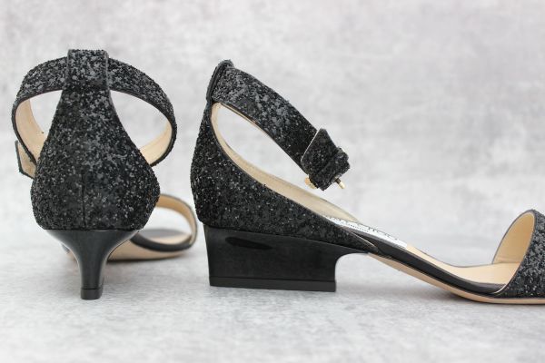 Jimmy Choo Edina 35 Black Glitter Wedge Sandals #4
