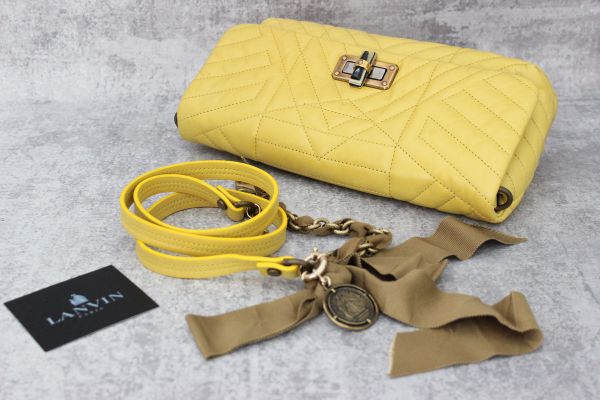 Lanvin Happy Quilted Leather Crossbody Clutch Yellow #2
