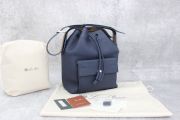 Loro Piana Navy Blue Petalo Odessa Leather Drawstring Shoulder Bag