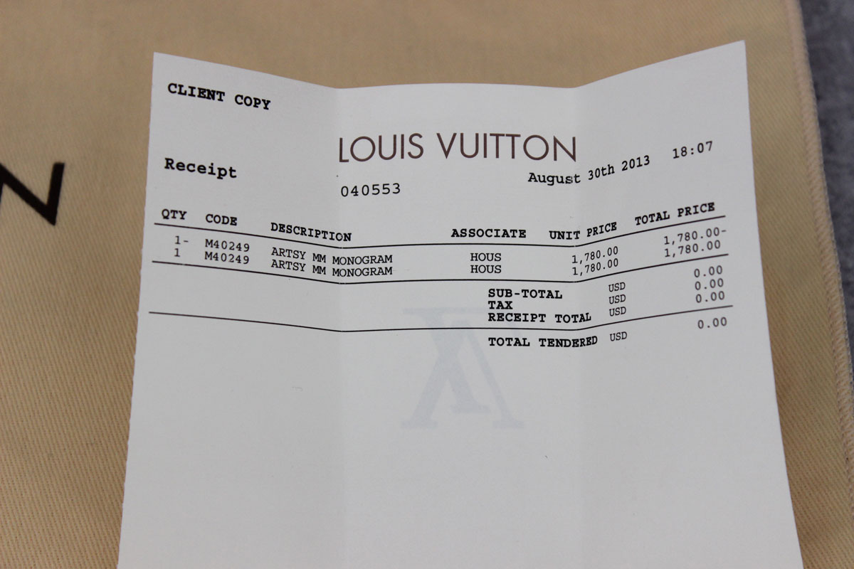 Louis Vuitton Receipt