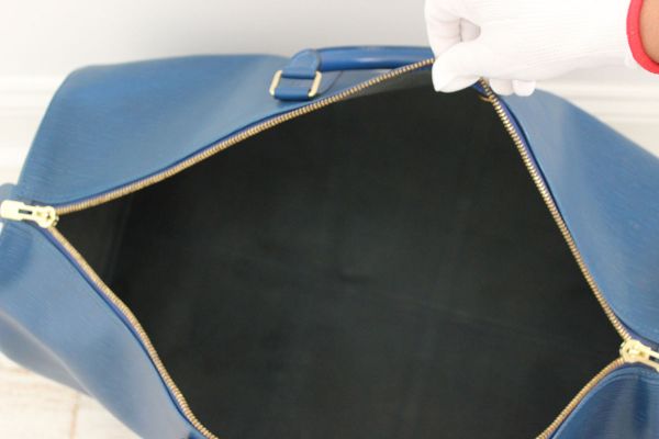 Louis Vuitton Blue Epi Leather Keepall 55 #9