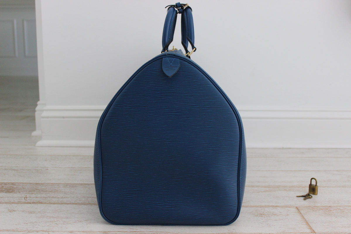 LOUIS VUITTON LV Logo Keepall 55 Travel Hand Bag Epi Leather Blue M42955  78MT237