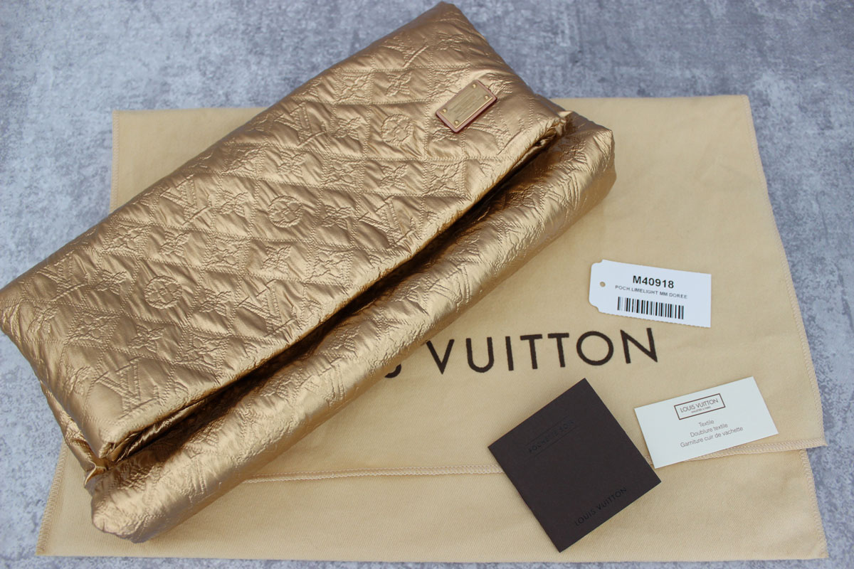 LOUIS VUITTON Jacquard Quilted Monogram Limelight Clutch PM Gold