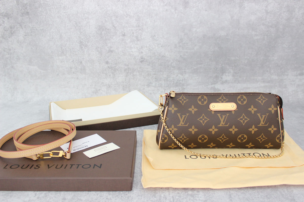 Louis Vuitton Eva Clutch with gold chain and long shoulder strap