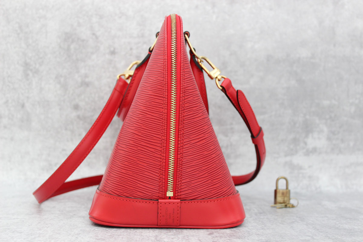 Louis Vuitton Red Epi Alma PM with Strap at Jill&#39;s Consignment