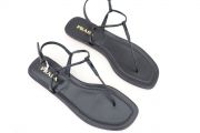 Prada T Strap Black Patent Leather Thong Sandals