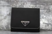 Prada Black Nylon & Leather Trifold Compact Wallet