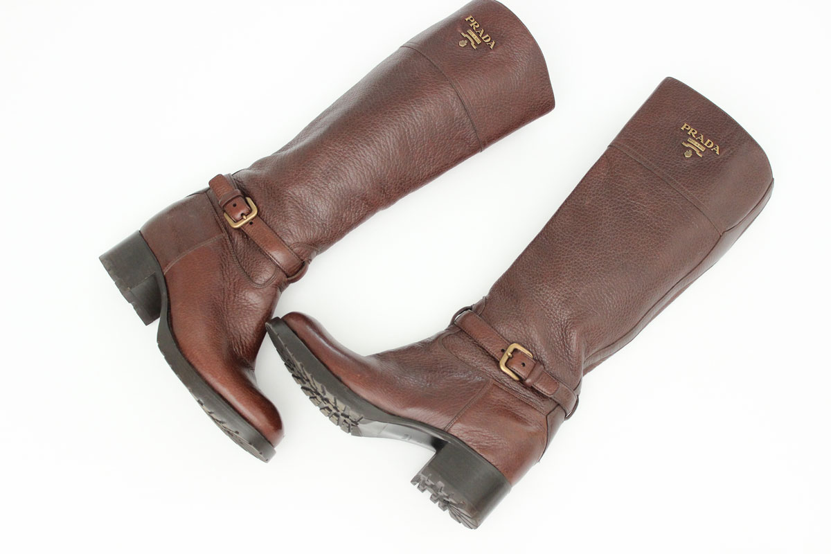prada brown leather boots